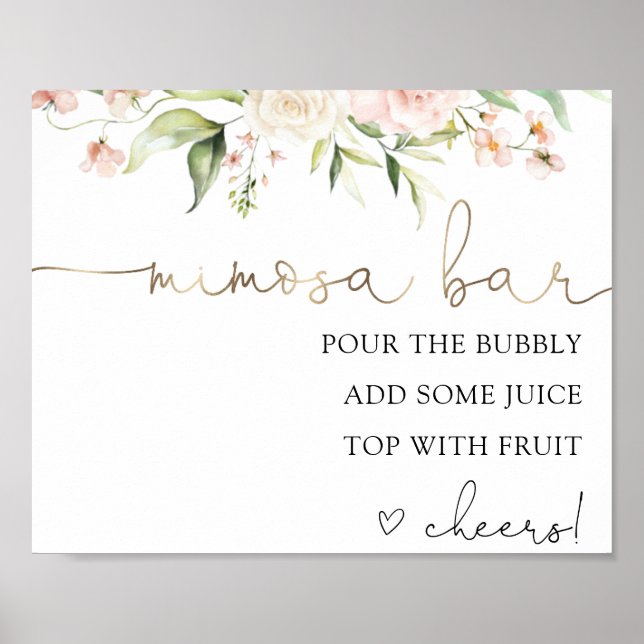 Pink Blush and Greenery Mimosa Bar Drink Sign (Front)