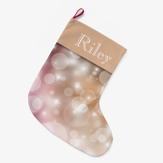 Pink Blush and Pale Champagne Bokeh Large Christmas Stocking (Front (Hanging))