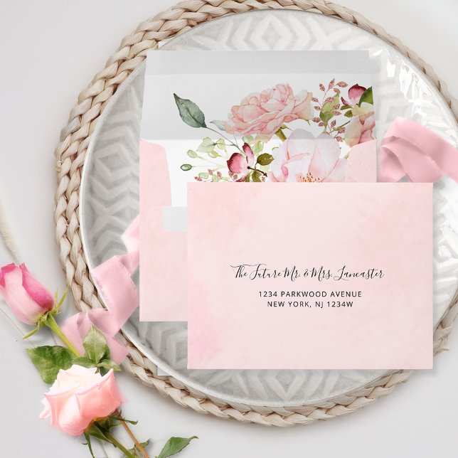 Pink, Blush and Rose Gold Floral RSVP Wedding Envelope (Creator Uploaded)