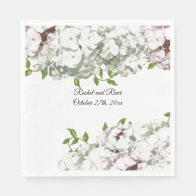 Pink Blush and White Floral Wedding Paper Napkins (Front)