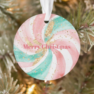 Pink Blush Aqua Mint Swirls Christmas Bells Ornament
