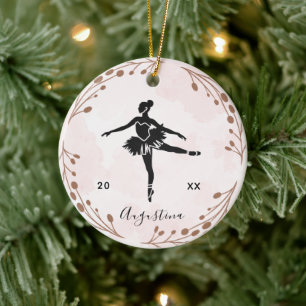 Pink Blush Ballerina Silhouette Name & Year Cute Ceramic Ornament