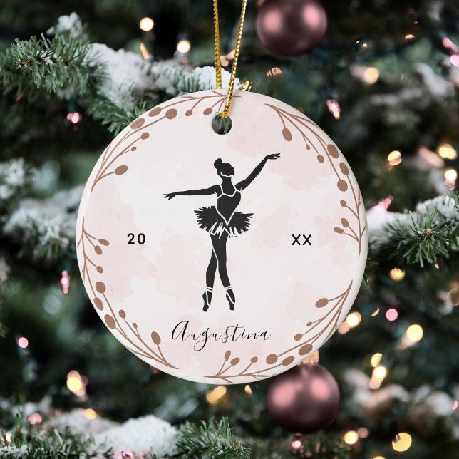 Pink Blush Ballet Dancer Ballerina Name & Year Ceramic Ornament (Creator Uploaded)
