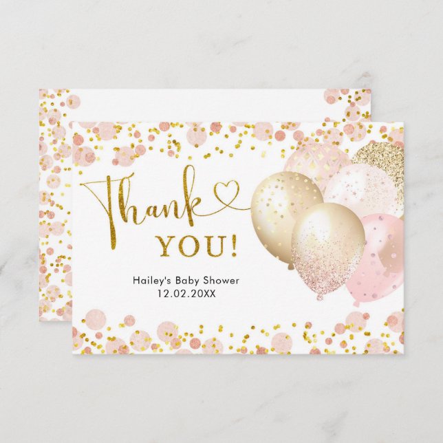 Pink Blush Balloon Baby Shower Thank You Card (Front/Back)