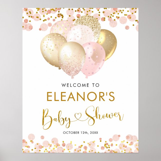 Pink Blush Balloon Baby Shower Welcome Sign (Front)