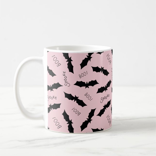 Pink Blush Bats Halloween Coffee Mug (Left)