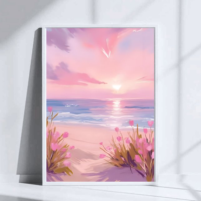 Pink Blush Beach Sunset Pastel Watercolor Poster (Creator Uploaded)