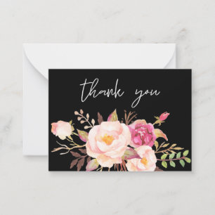 Pink Blush Bloom Floral -Black White Small Thanks Card