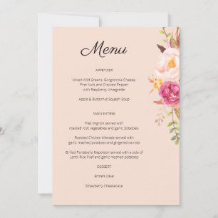 Pink Blush Blooming Floral Menu - Pink Invitation
