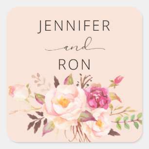 Pink Blush Blooming Floral Name - Pink 2 Square Sticker