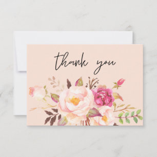 Pink Blush Blooming Floral - Pink Thank You Card