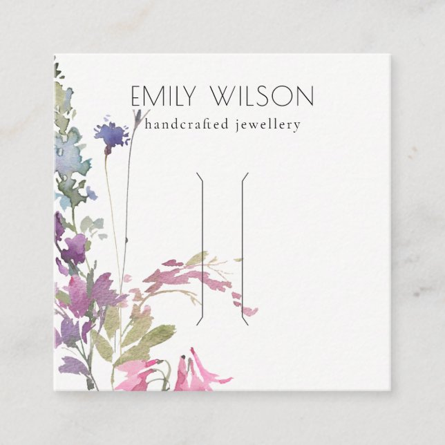 Pink Blush Blue Bell Flora Bunch Hair Clip Display Square Business Card (Front)