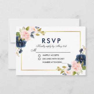 Pink Blush Blue Floral Wedding RSVP Card