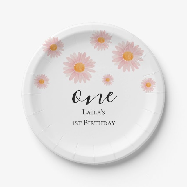 Pink Blush Boho Daisy Birthday  Paper Plate (Front)