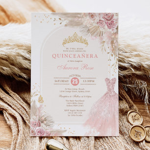 Pink Blush Boho Floral Quinceañera 15th Birthday Invitation