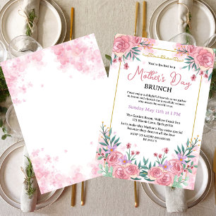 Pink Blush Botanical  Floral Mother's Day Brunch Invitation