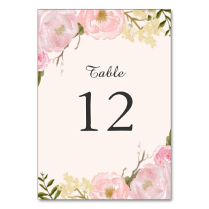 Pink Blush Botanical Floral Table Number Card