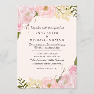 Pink Blush Botanical Floral Wedding Invitation