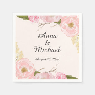 Pink Blush Botanical Floral Wedding Napkin