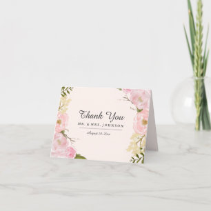 Pink Blush Botanical Floral Wedding Thank You Card
