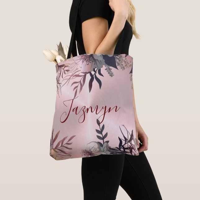 Pink Blush Botanical Personalised Tote Bag (Close Up)