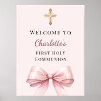 Pink blush bow First Holy Communion welcome