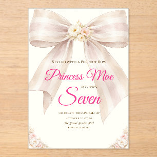 Pink Blush Bow Princess Ribbon Birthday Invitation