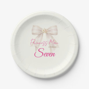 Pink Blush Bow Princess Ribbon Paper Plate