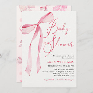 Pink Blush & Bows Baby Shower Invitation