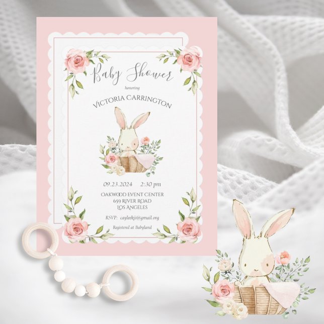 Pink Blush Bunny Rabbit Baby Shower Invitation (Creator Uploaded)