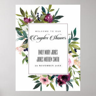 PINK BLUSH BURGUNDY FLORAL COUPLES SHOWER WELCOME POSTER