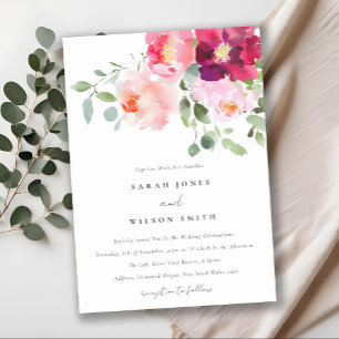Pink Blush Burgundy Rose Watercolor Wedding Invitation