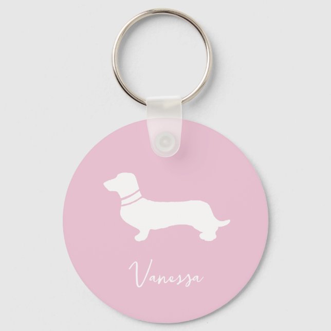 Pink blush champagne custom modern dachsund key ring (Front)