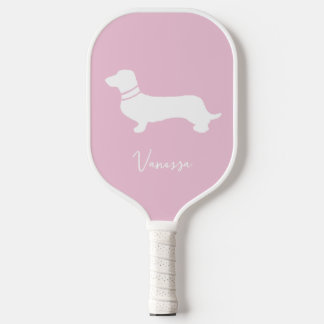 Pink blush champagne custom modern dachsund pickleball paddle