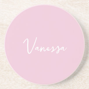 Pink blush champagne custom modern script coaster