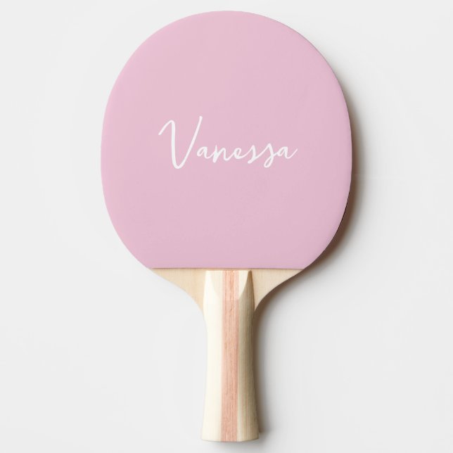 Pink blush champagne custom modern script ping pong paddle (Front)