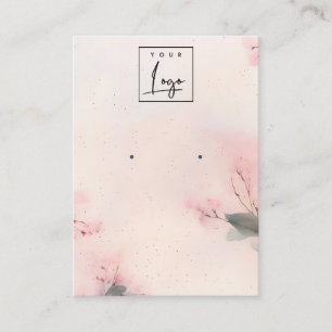 Pink Blush Cherry Blossom Ribbon Logo Earring Business Card