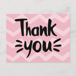 Pink & Blush Chevron Stripes Black Thank You Party Postcard