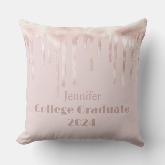 Pink Blush College Graduate Glitter Throw Pillow (Front)
