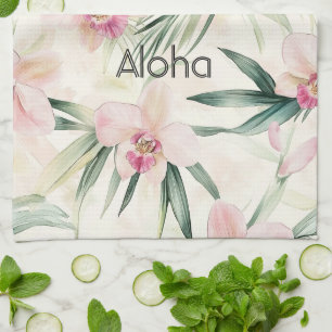 Pink Blush Cream Orchid Floral Tea Towel