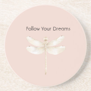 Pink Blush Cream White Dragonfly Coaster