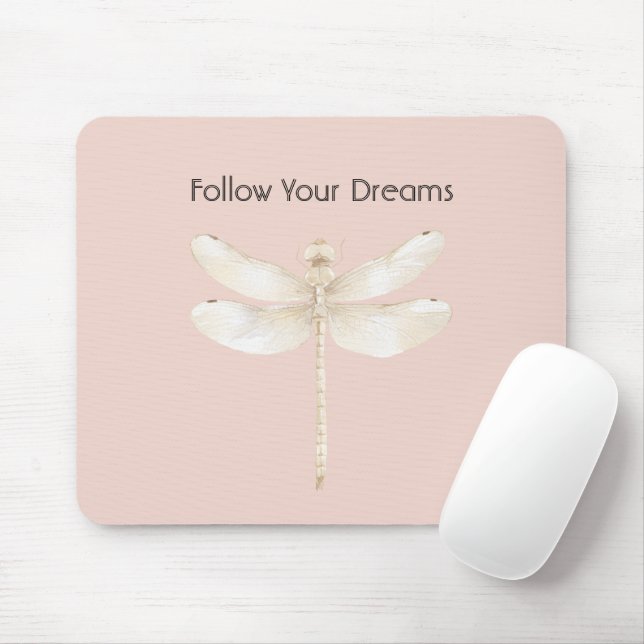 Pink Blush Cream White Dragonfly Mouse Pad (With Mouse)