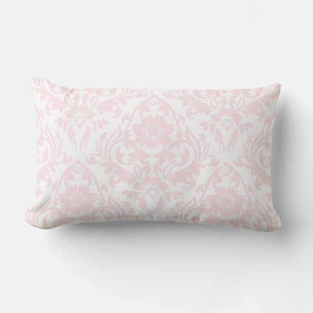 Pink Blush Damask Floral Traditional Lumbar Pillow (Front)