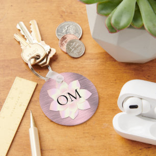 Pink Blush Elegant Lotus OM Key Ring