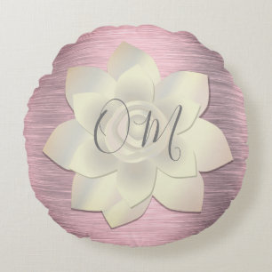 Pink Blush Elegant Lotus OM Round Cushion