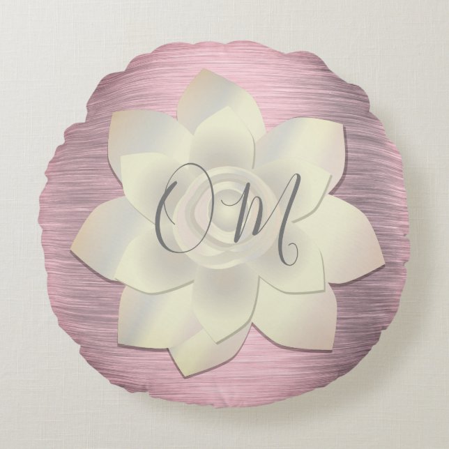 Pink Blush Elegant Lotus OM  Round Cushion (Front)