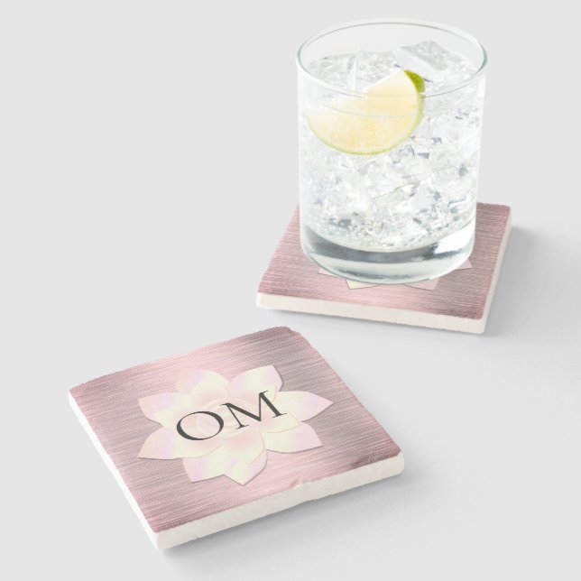 Pink Blush Elegant Lotus OM  Stone Coaster (Side)