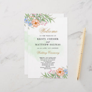  Pink Blush Eucalyptus Floral Wedding Program Card