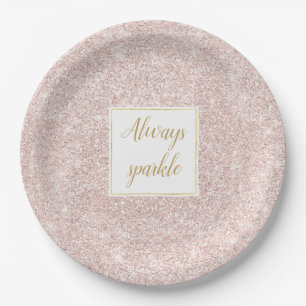 Pink Blush Faux Glitter Sparkle Paper Plate