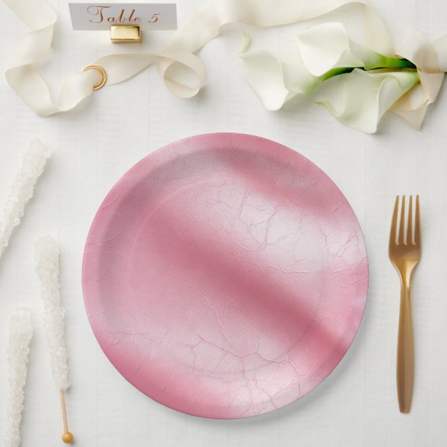 Pink Blush Faux Leather Bridal Shower Paper Plate (Wedding)